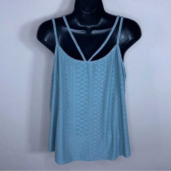 LARGE GREEN LACE STRETCH TANK FLOWY BOHO CASUAL - Picture 3 of 12